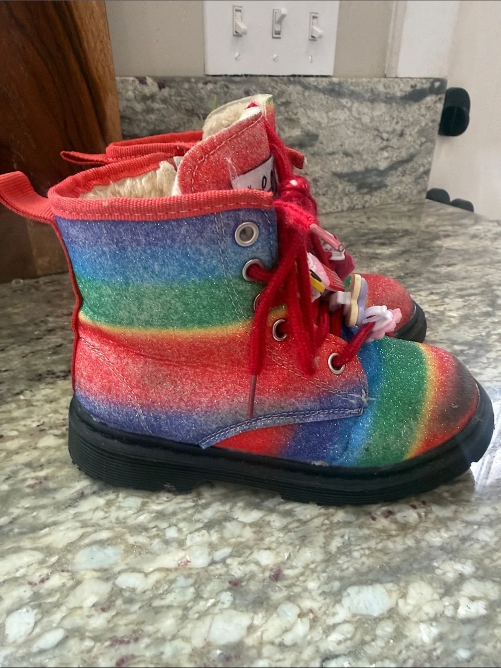 Lola + The Boys Rainbow Glitter Boots with Red Laces